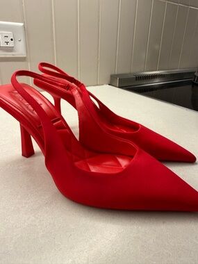 Zara Red Slingback Pointed-Toe Heels - Women's Dress Pumps